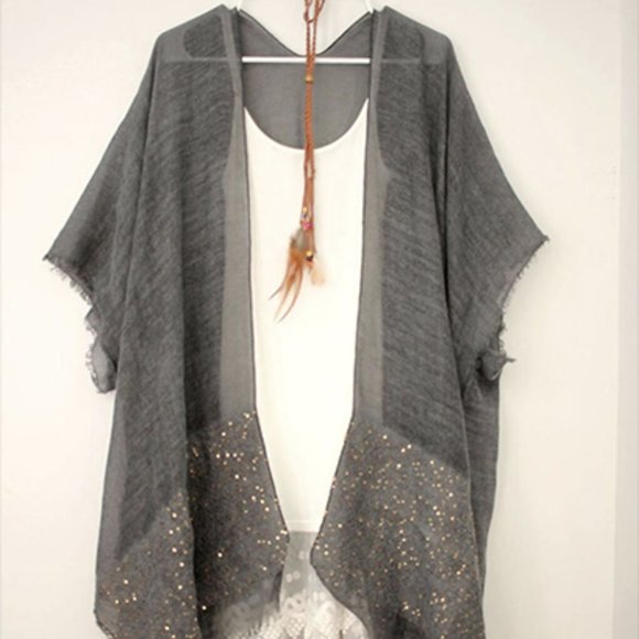 draped kimono top with sequins - Picture 1 of 3